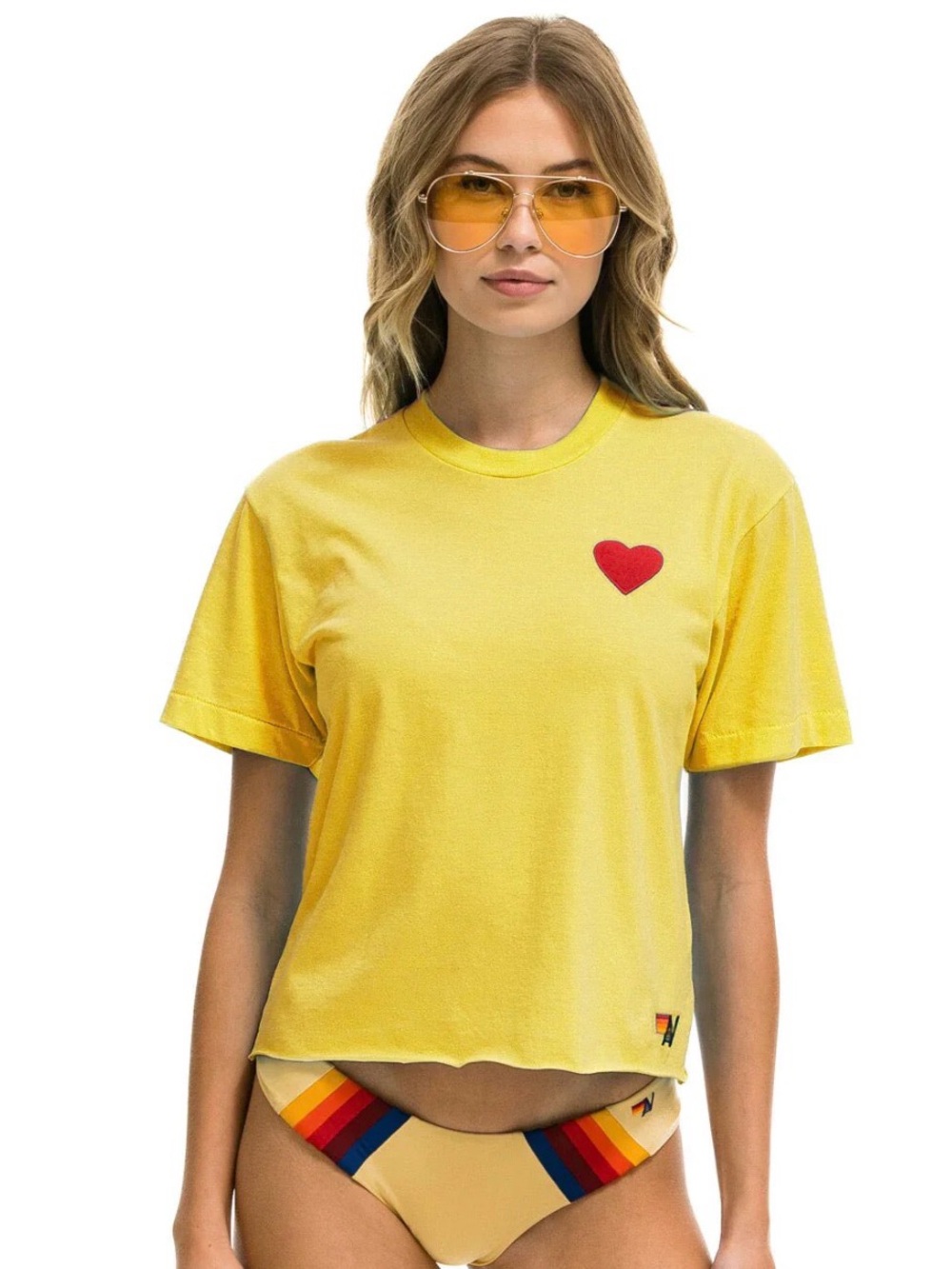 Aviator Nation Heart Embroidery Boyfriend Tee Lemon